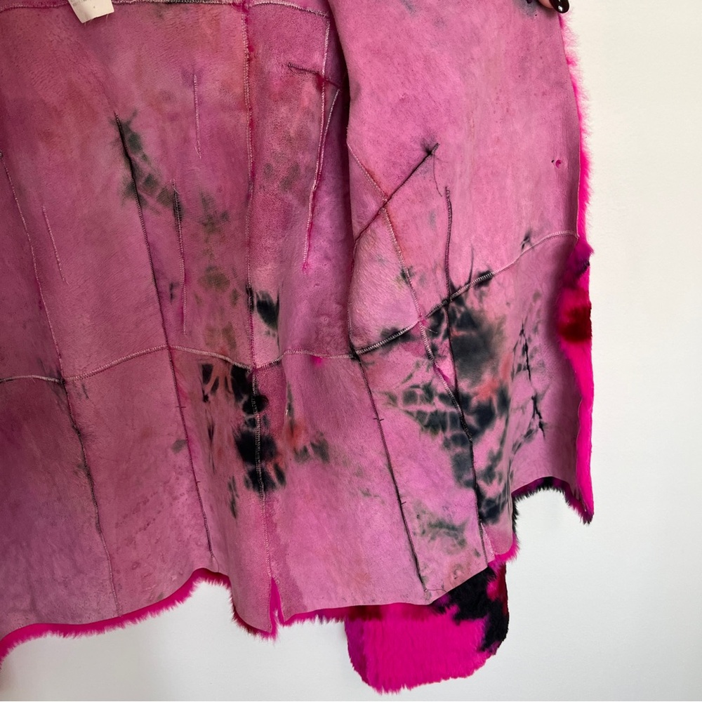 Dolce & Gabbana Fall/Winter 1999 Pink & Black Fur Lapin Tie Dye Rabbit Coat - Picture 6 of 10